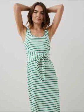 Evereve Green & White Stripe Scoop Neck Maxi Dress
